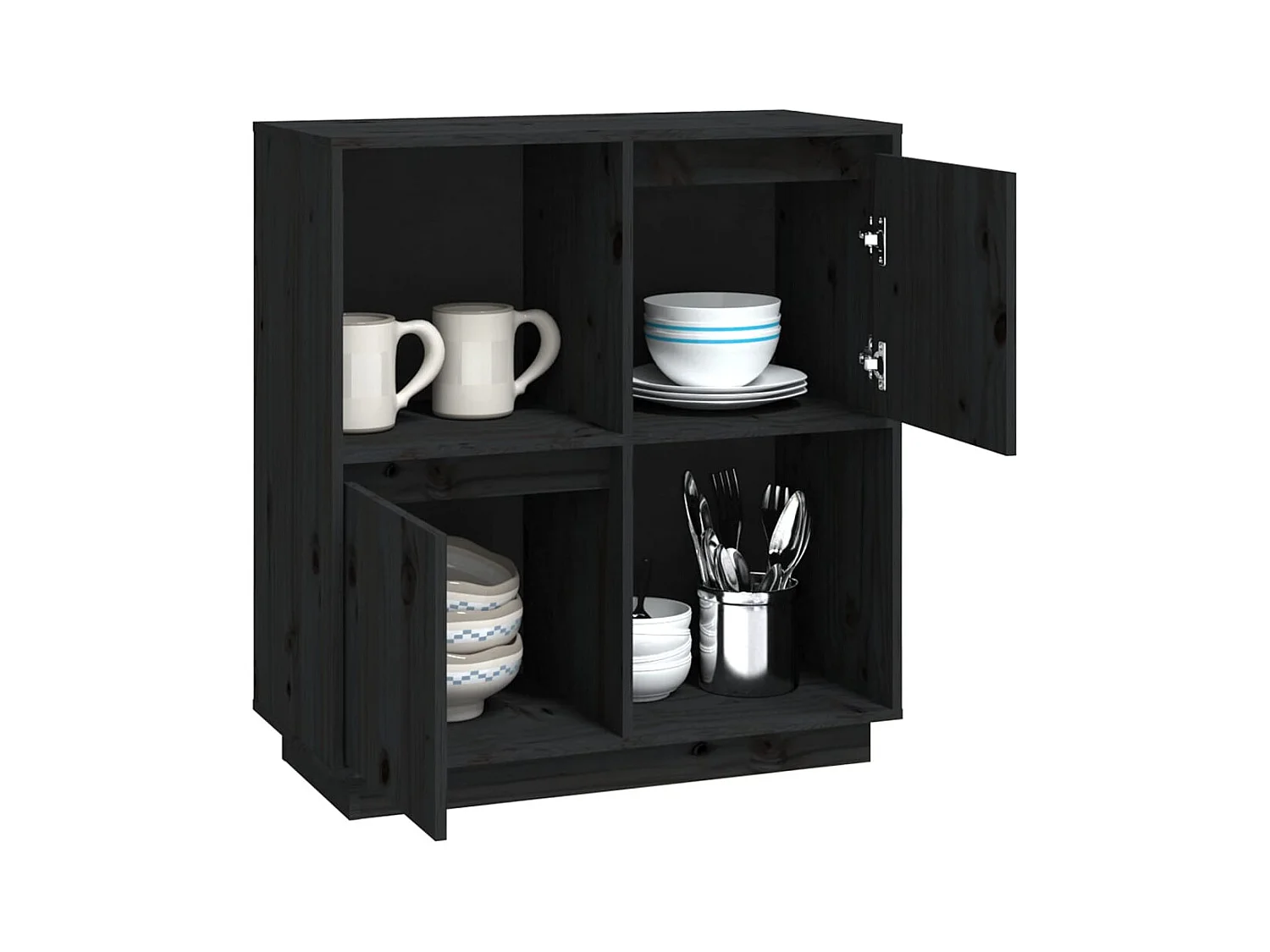 Buffet | Bahut | Meuble de rangement noir 74x35x80 cm bois massif de pin