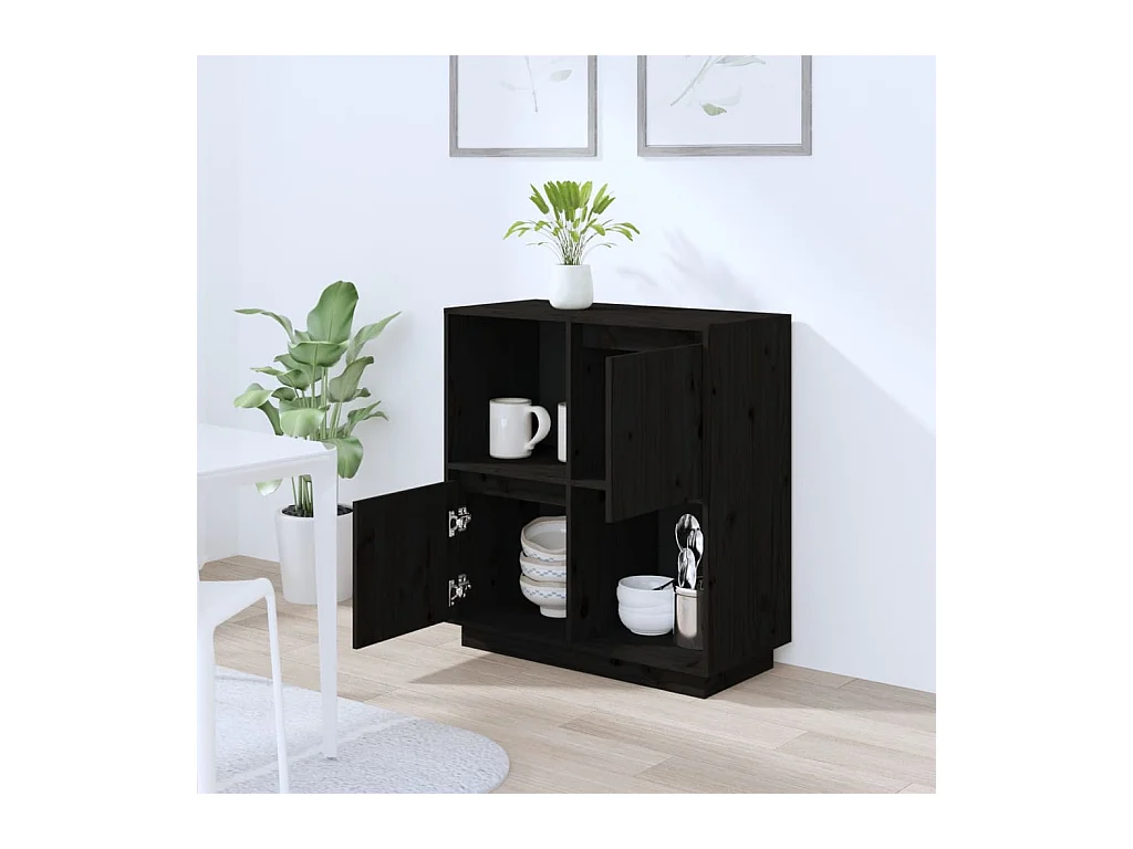 Buffet | Bahut | Meuble de rangement noir 74x35x80 cm bois massif de pin