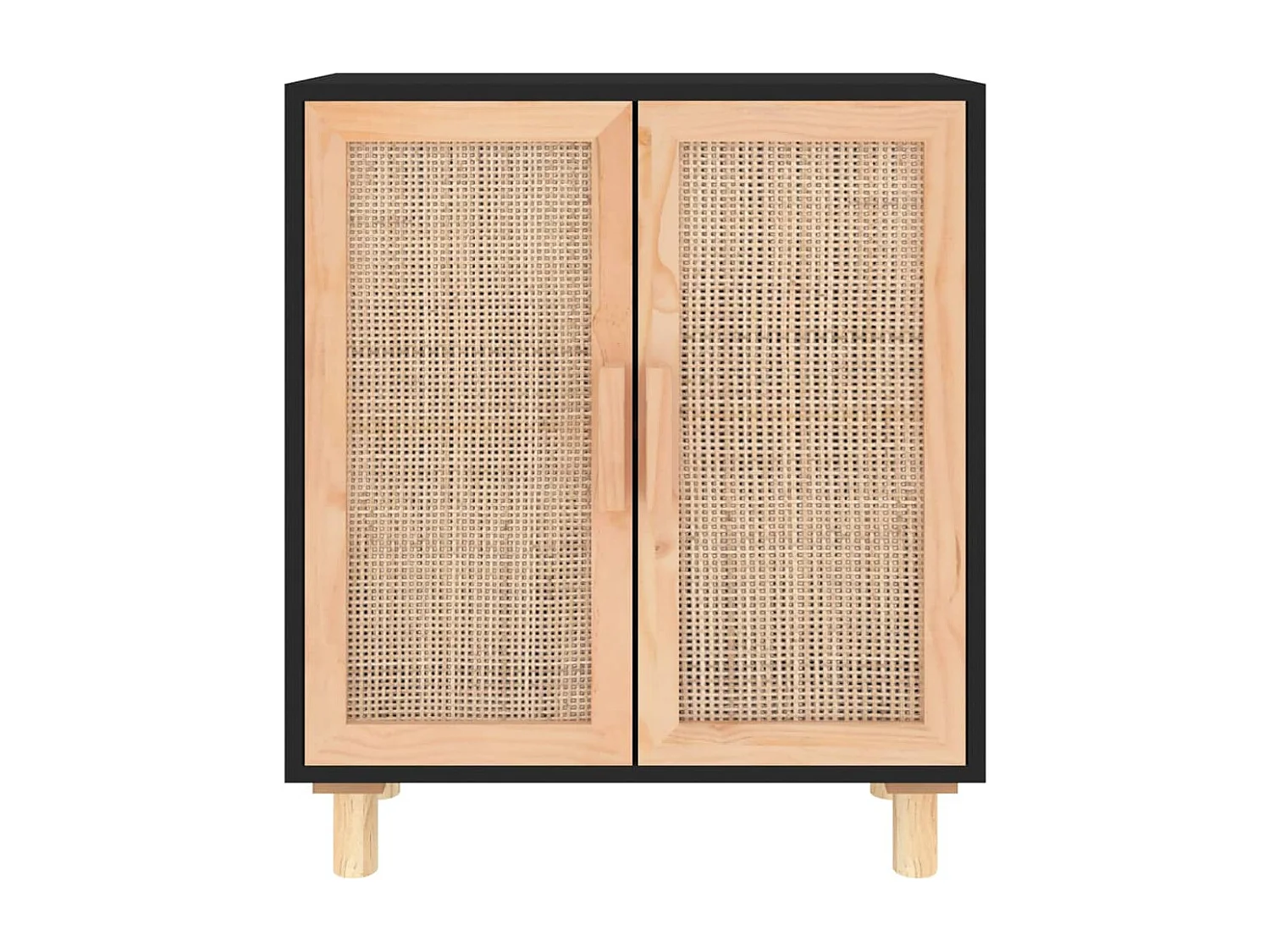 Buffet | Bahut | Meuble de rangement Noir 60x30x70 cm Bois de pin massif et rotin naturel