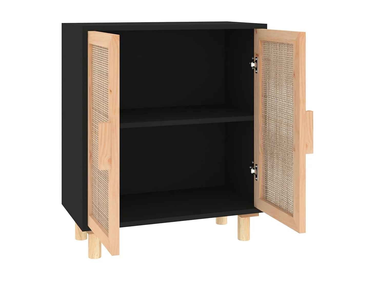 Buffet | Bahut | Meuble de rangement Noir 60x30x70 cm Bois de pin massif et rotin naturel