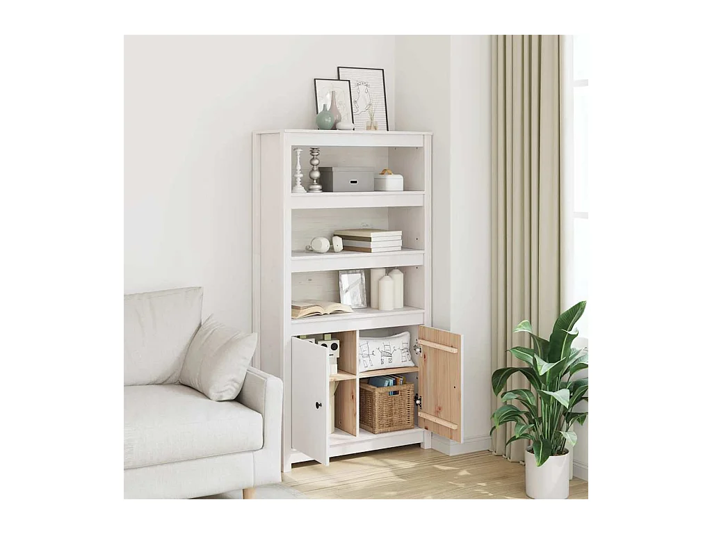 Buffet | Bahut | Meuble de rangement haut Blanc 80x35x154 cm Bois massif de pin