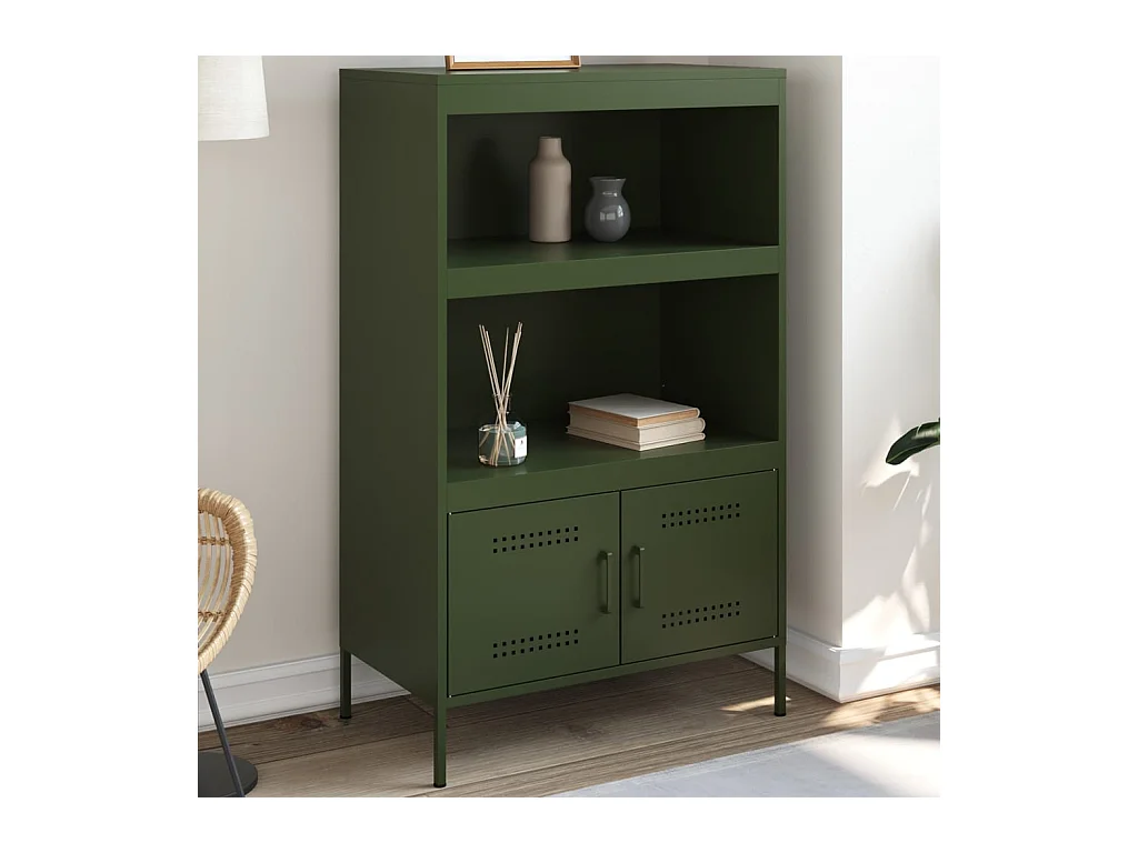 Buffet | Bahut | Meuble de rangement haut vert olive 68x39x113 cm acier