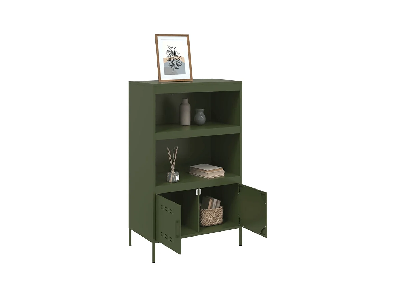Buffet | Bahut | Meuble de rangement haut vert olive 68x39x113 cm acier