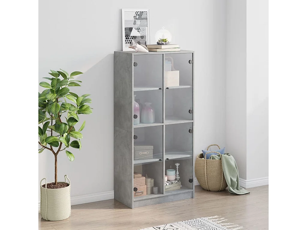 Buffet | Bahut | Meuble de rangement haut avec portes gris béton 68x37x142 cm bois ingénierie