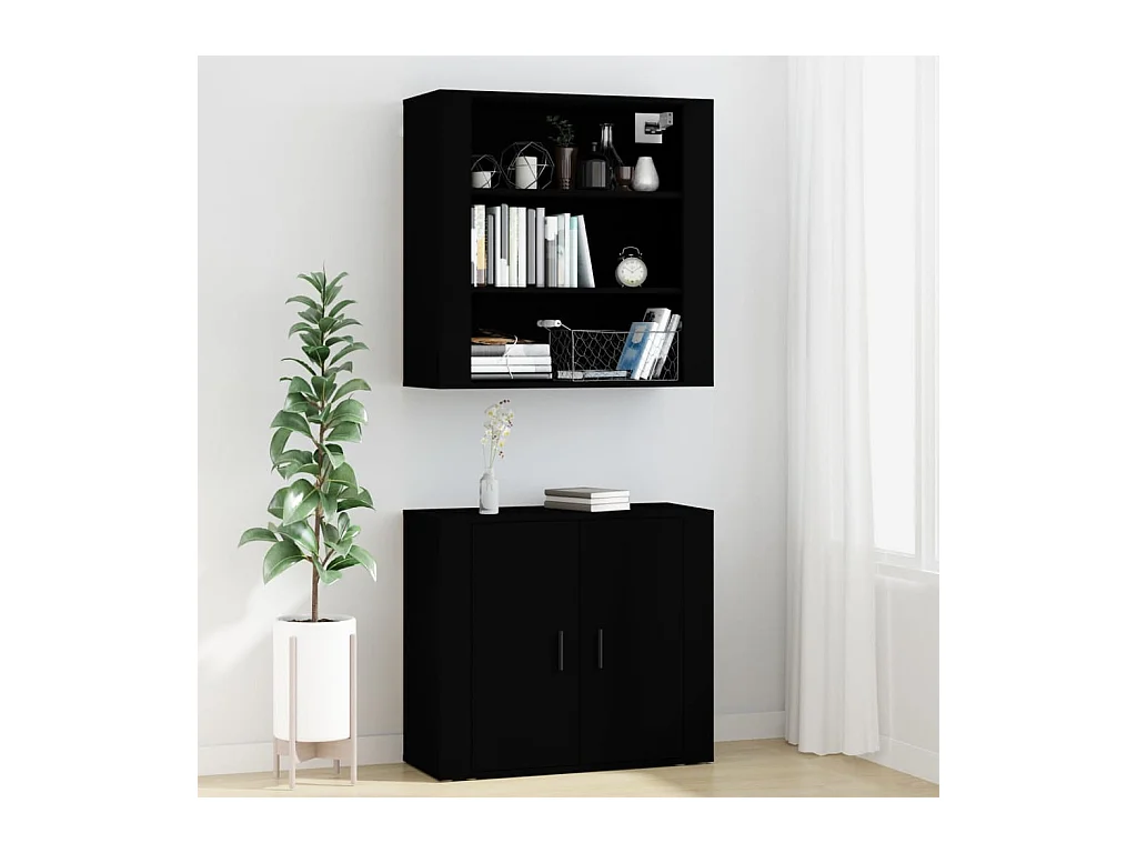 Buffet | Bahut | Meuble de rangement haut Noir Bois d'ingénierie