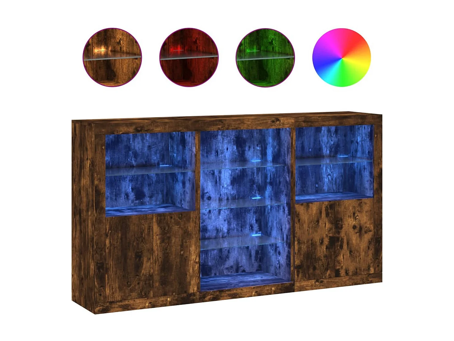 Buffet | Bahut | Meuble de rangement avec lumières LED chêne fumé 181,5x37x100 cm
