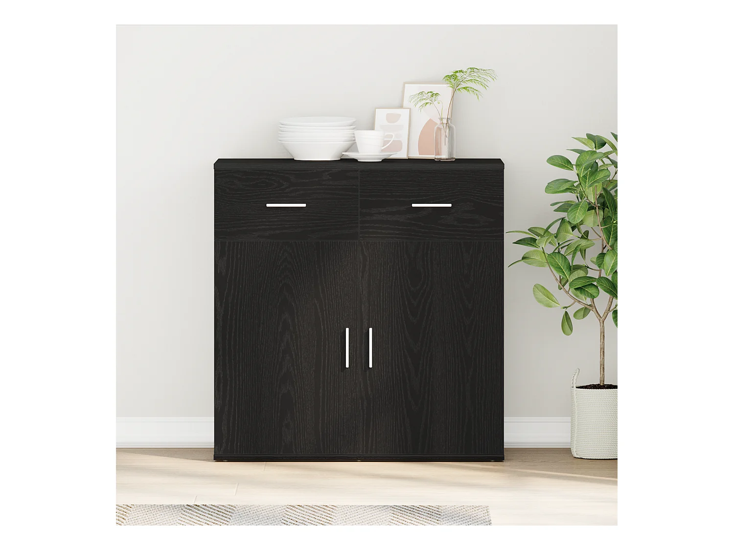 Credenza | Buffet | Armadio Rovere nero 79 x 38 x 80 cm Legno multistrato