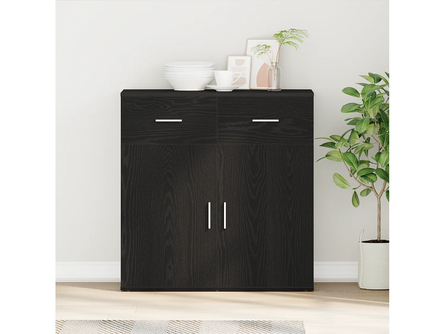 Buffet | Bahut | Meuble de rangement avec tiroir Chêne noir 79 x 38 x 80 cm Bois d'ingénierie