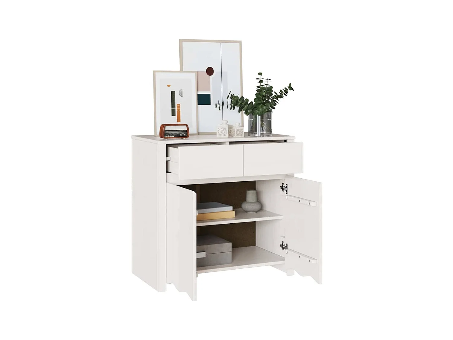 Buffet | Bahut | Meuble de rangement "DRAMMEN" Blanc 79x43x75,5 cm Bois Massif Pin