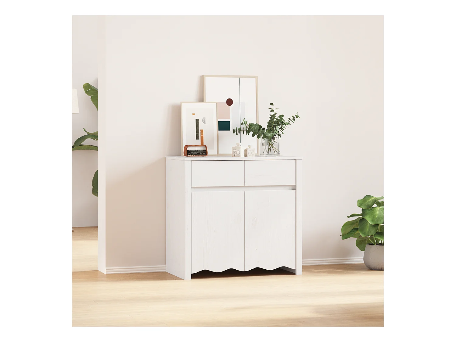 Credenza | Mobile | Armadio da soggiorno "DRAMMEN" Bianco 79x43x75,5 cm Legno massello Pino