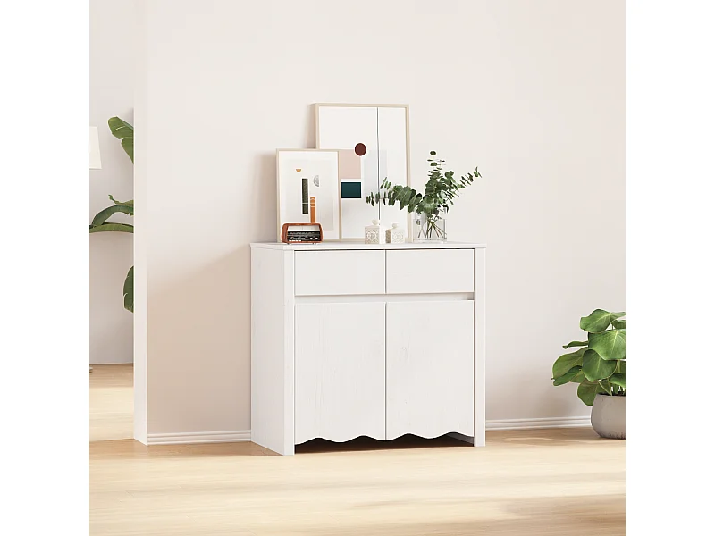 Credenza | Mobile | Armadio da soggiorno "DRAMMEN" Bianco 79x43x75,5 cm Legno massello Pino