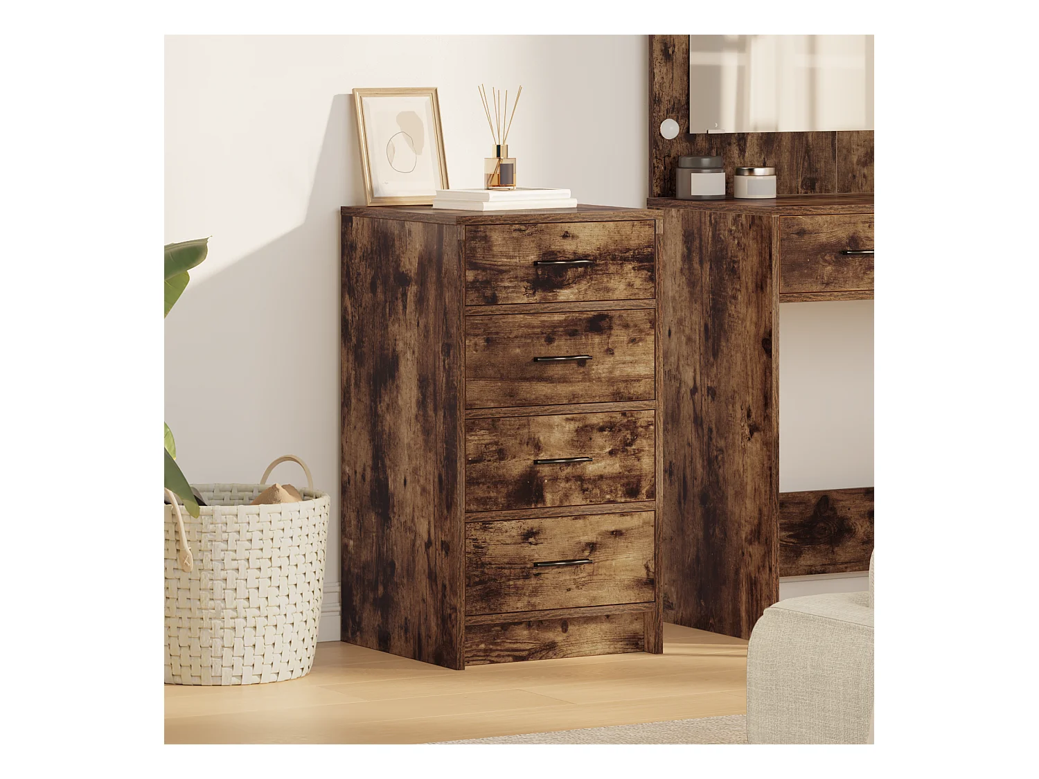 Buffet | Bahut | Meuble de rangement en chêne fumé 40x41x75 cm en bois d'ingénierie