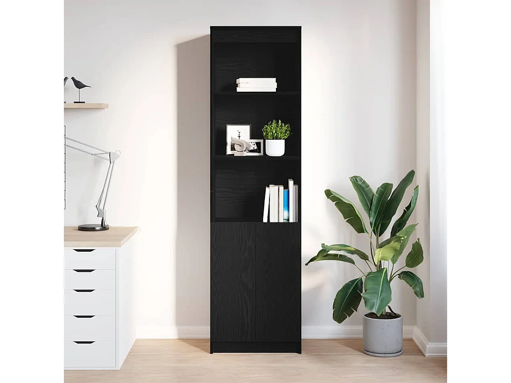 Buffet | Bahut | Meuble de rangement haut chêne noir 50x35x180 cm bois d'ingénierie