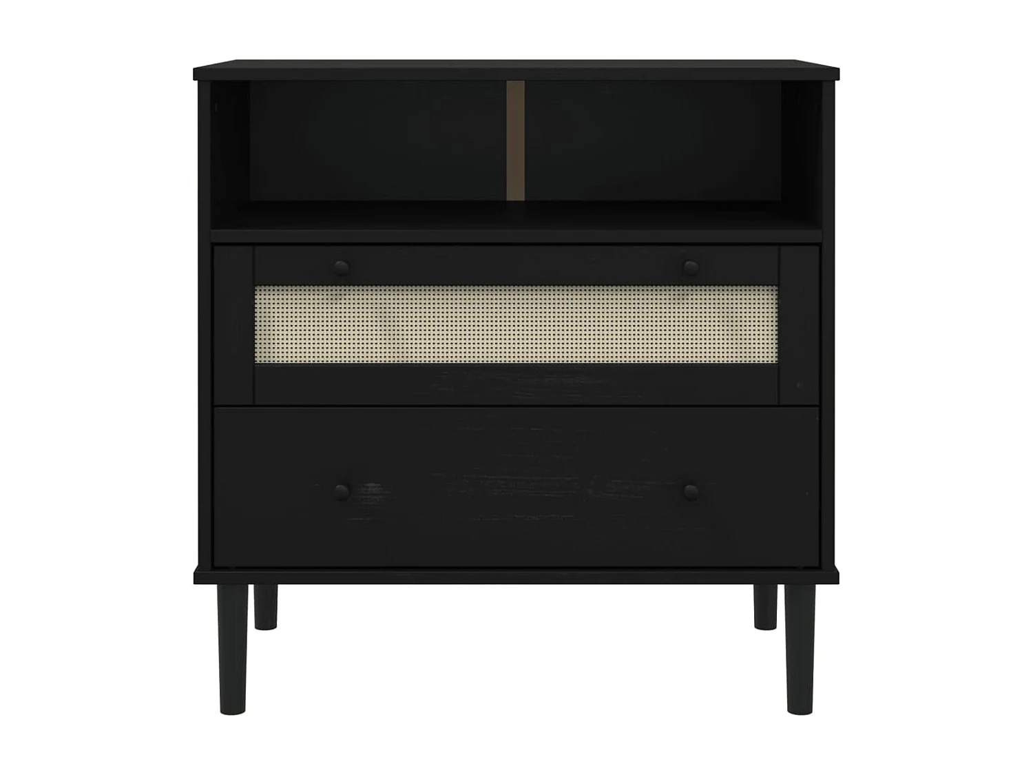 Credenza | Buffet | Armadio SENJA Aspetto Rattan Nero 80x40x80 cm Massello Pino