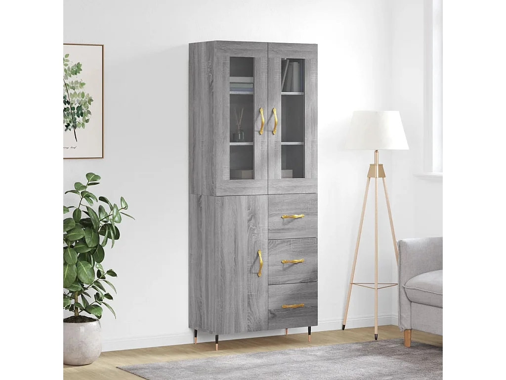 Buffet | Bahut | Meuble de rangement haut Sonoma gris 69,5x34x180 cm Bois d'ingénierie