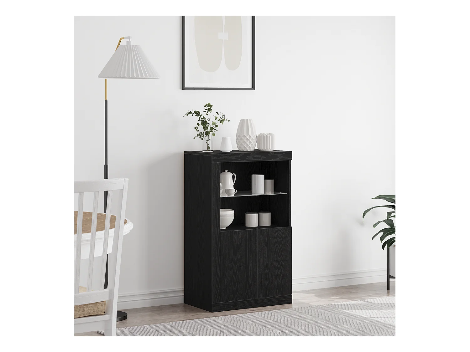 Credenza | Mobile | Armadio con luci LED Rovere Nero 60,5x37x100 cm