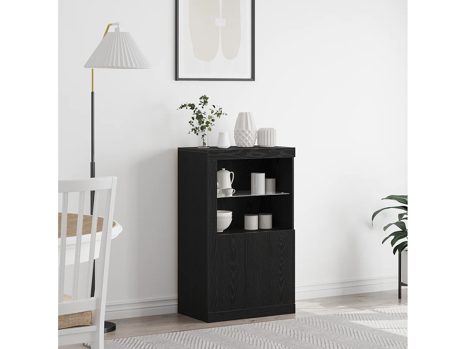 Buffet | Bahut | Meuble de rangement avec lumières LED Chêne noir 60,5x37x100 cm