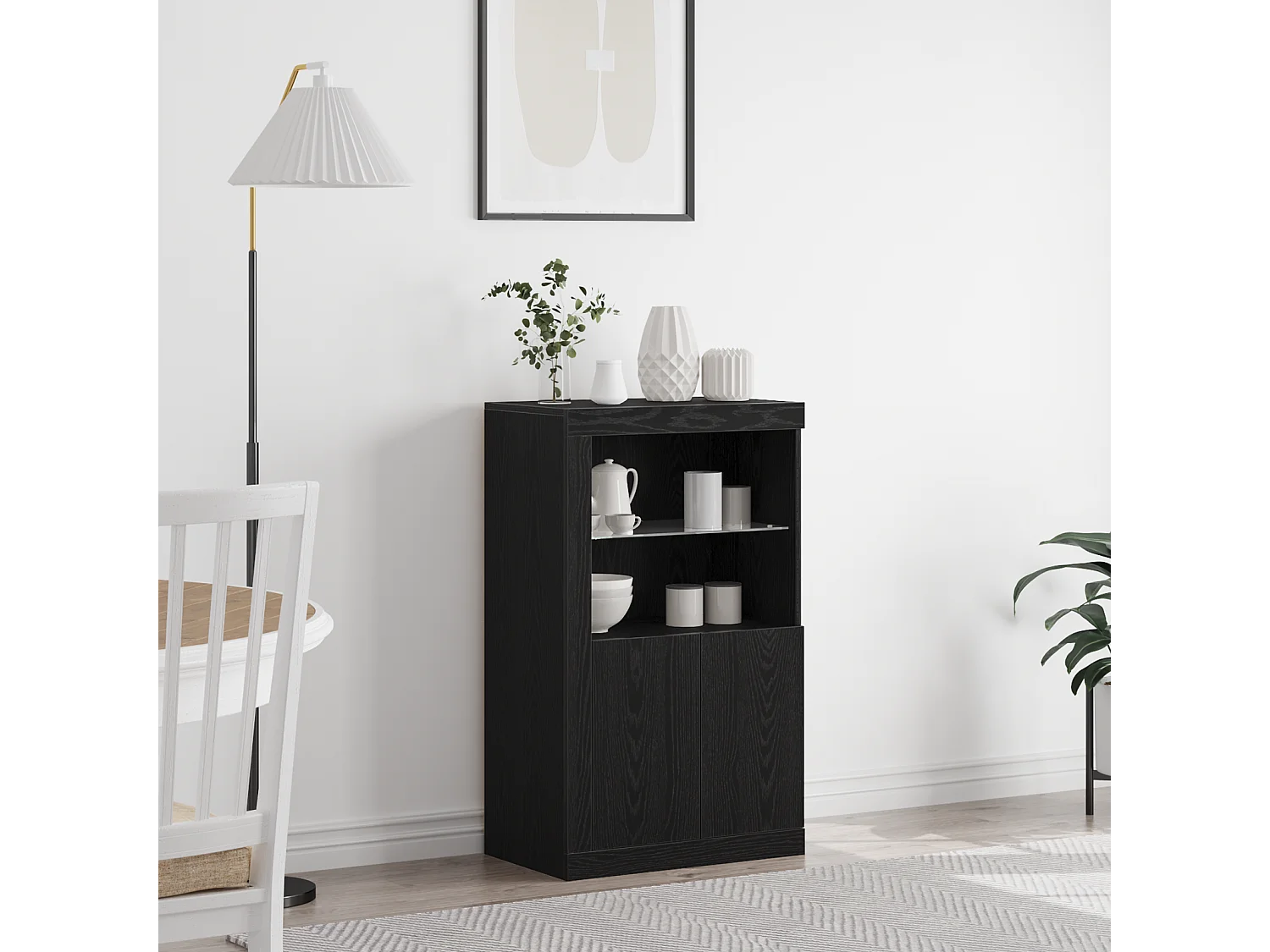 Buffet | Bahut | Meuble de rangement avec lumières LED Chêne noir 60,5x37x100 cm