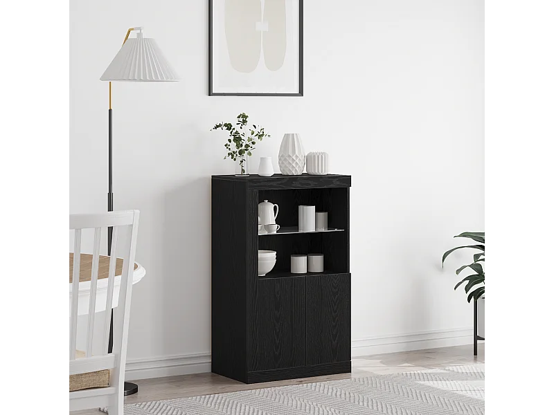 Buffet | Bahut | Meuble de rangement avec lumières LED Chêne noir 60,5x37x100 cm