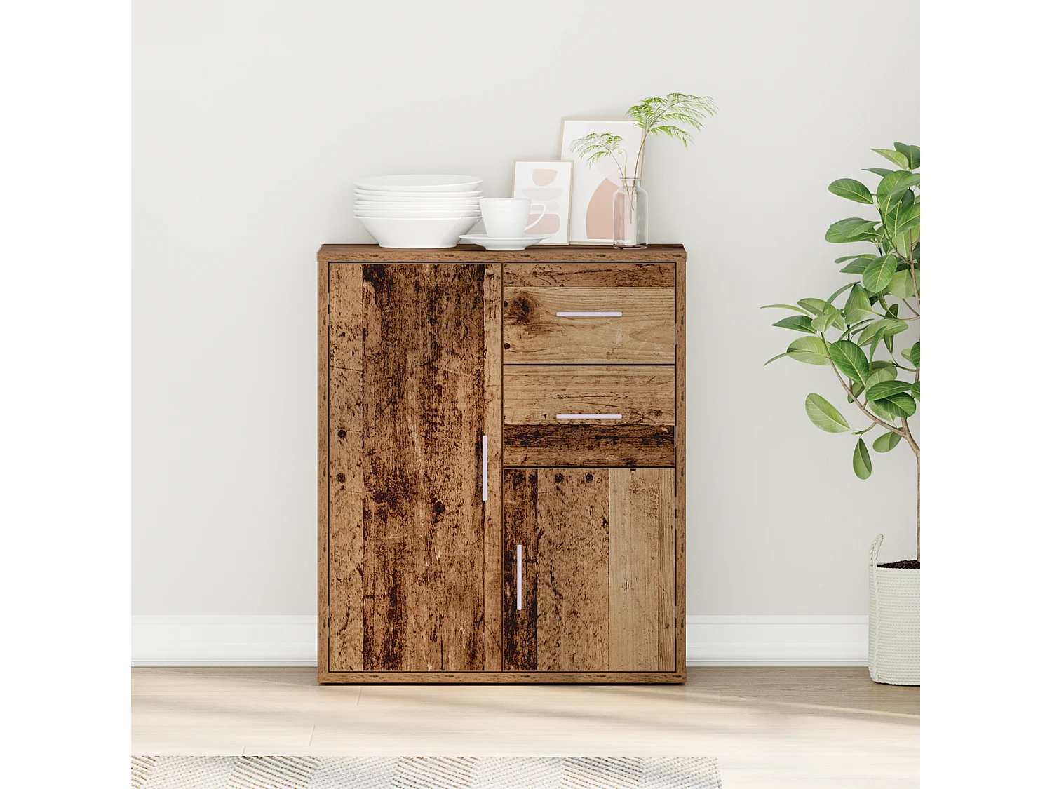 Buffet | Bahut | Meuble de rangement avec tiroir Vieux bois 60 x 31 x 70 cm Bois d'ingénierie