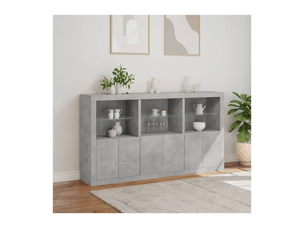 Buffet | Bahut | Meuble de rangement avec lumières LED gris béton 181,5x37x100 cm