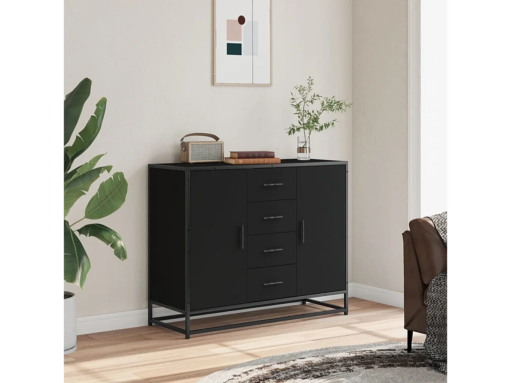 Buffet | Commode à tiroir | Meuble de rangement noir 92x35x76 cm bois d’ingénierie