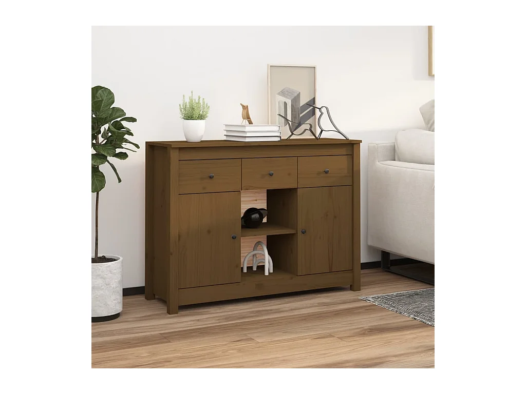 Credenza | Buffet | Armadio Marrone Ambra 100x35x74,5 cm in Legno Massello di Pino