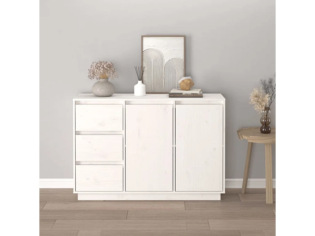 Credenza | Buffet | Armadio Bianca 111x34x75 cm in Legno Massello di Pino