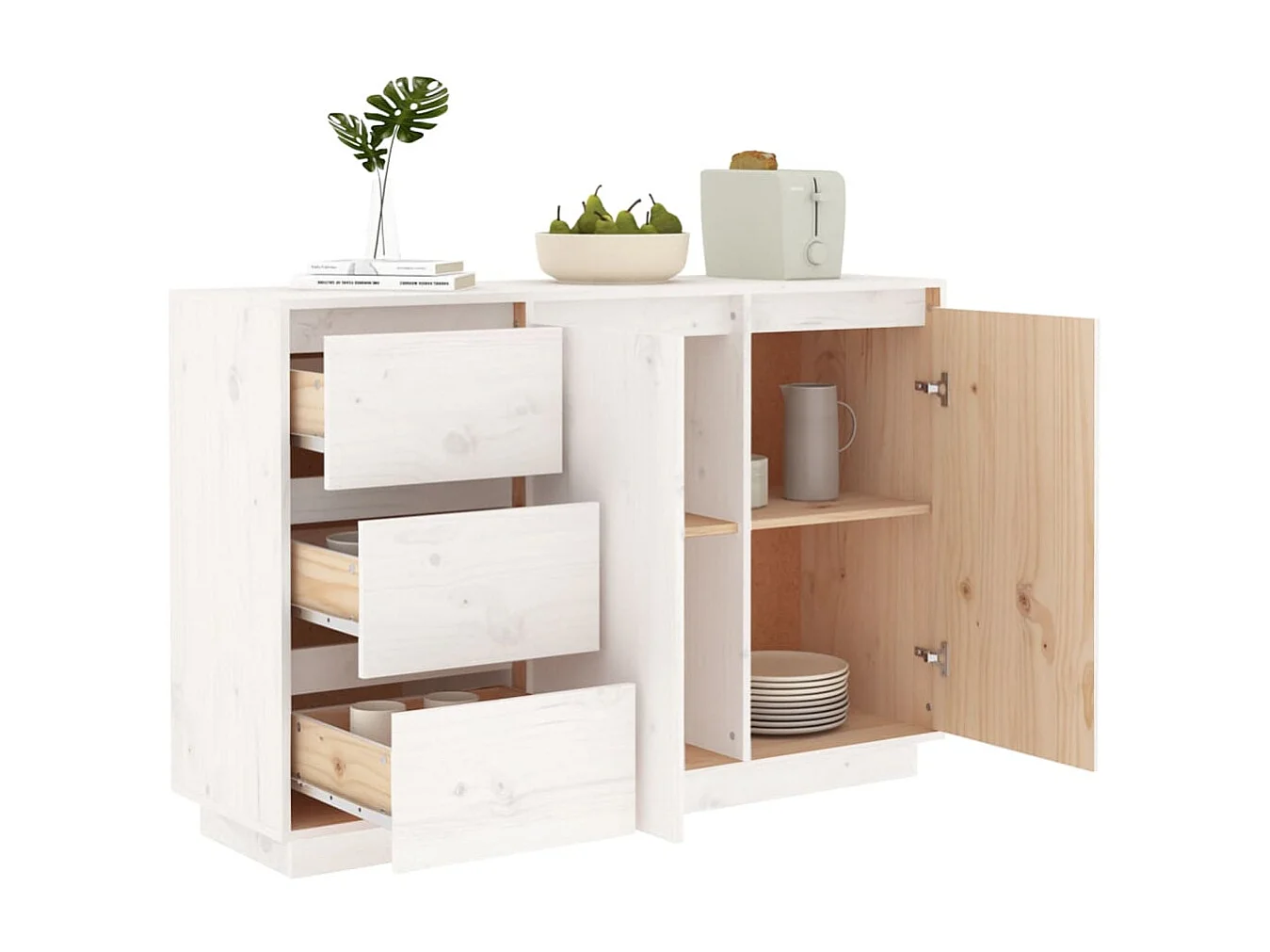 Credenza | Buffet | Armadio Bianca 111x34x75 cm in Legno Massello di Pino