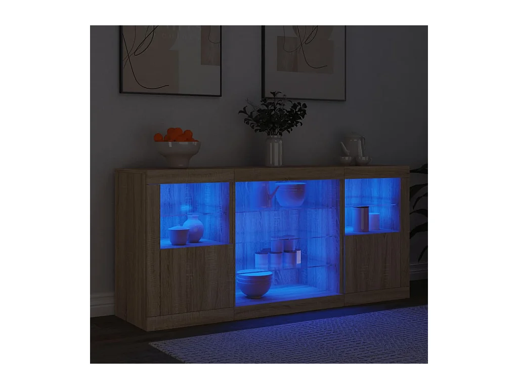 Credenza | Buffet | Armadio con Luci LED Rovere Sonoma 142,5x37x67 cm