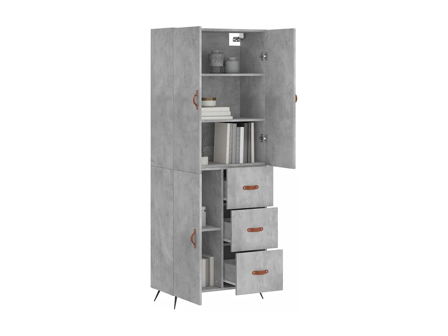 Buffet | Bahut | Meuble de rangement haut Gris béton 69,5x34x180 cm Bois d'ingénierie