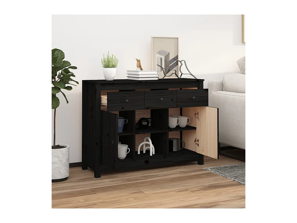 Buffet | Bahut | Meuble de rangement Noir 100x35x74,5 cm Bois massif de pin