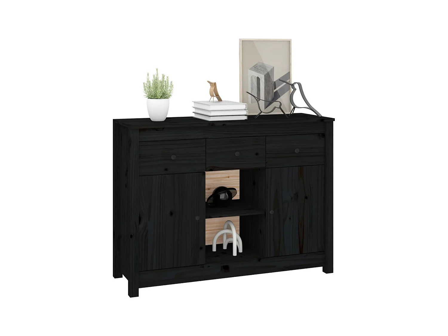 Buffet | Bahut | Meuble de rangement Noir 100x35x74,5 cm Bois massif de pin