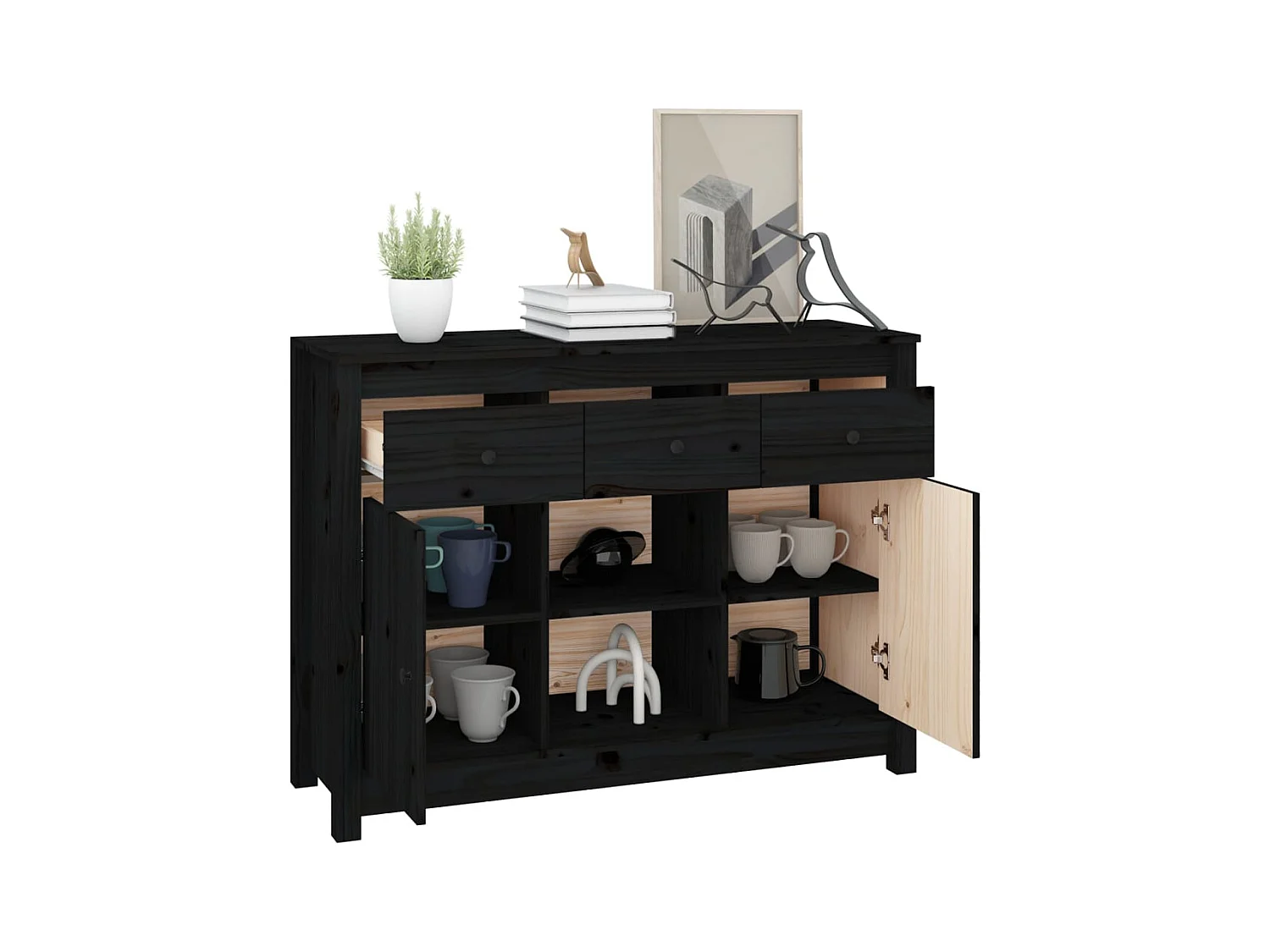 Buffet | Bahut | Meuble de rangement Noir 100x35x74,5 cm Bois massif de pin