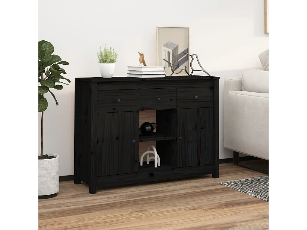 Buffet | Bahut | Meuble de rangement Noir 100x35x74,5 cm Bois massif de pin