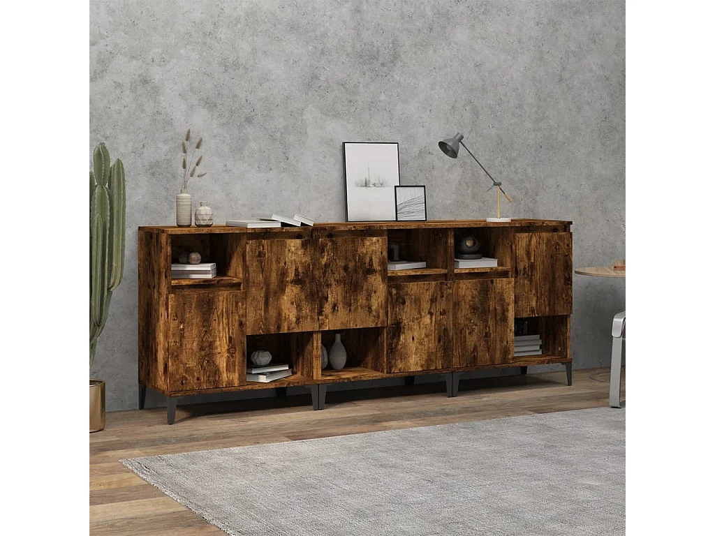 Buffets | Bahuts | Meuble de rangement 3 pcs chêne fumé 60x35x70 cm bois d'ingénierie