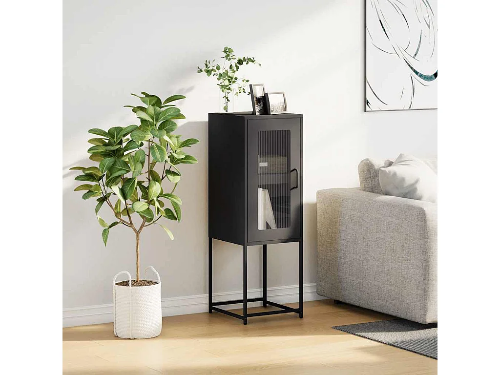 Credenza | Buffet | Armadio Nera 36x39x107 cm in Acciaio Laminato a Freddo