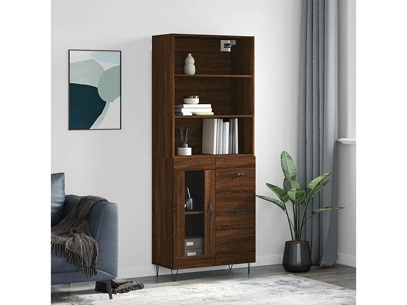 Buffet | Bahut | Meuble de rangement haut Chêne marron 69,5x34x180 cm Bois d'ingénierie