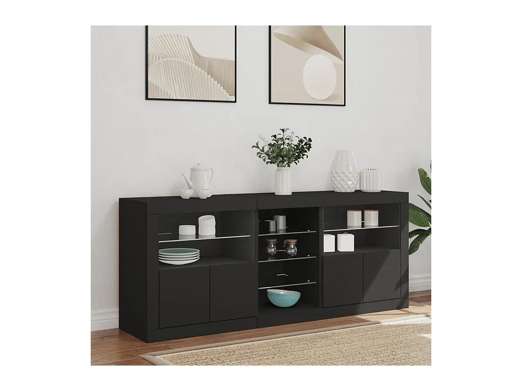 Buffet | Bahut | Meuble de rangement avec lumières LED noir 162x37x67 cm