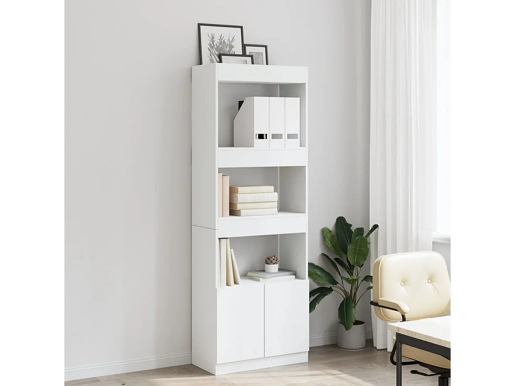 Buffet | Bahut | Meuble de rangement haut 63x33x180 cm blanc bois d'ingénierie