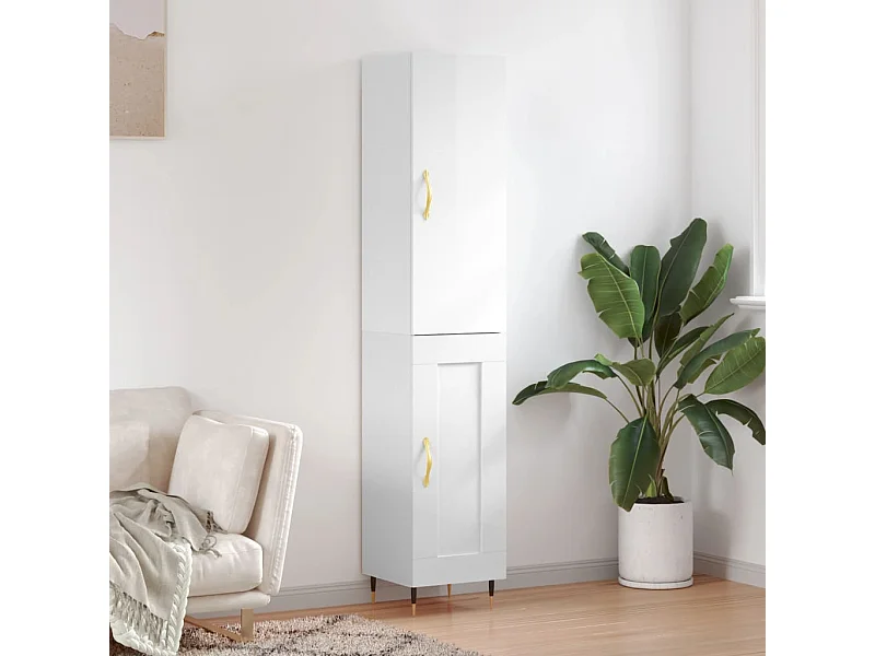 Credenza | Buffet | Armadio 34,5x34x180 cm in Legno Multistrato Bianco Lucido