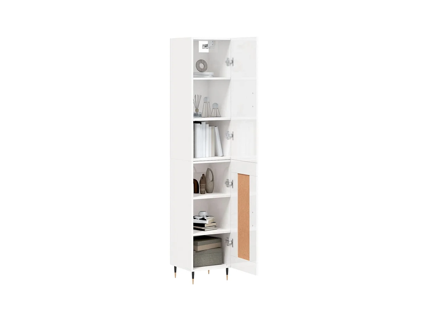 Credenza | Buffet | Armadio 34,5x34x180 cm in Legno Multistrato Bianco Lucido