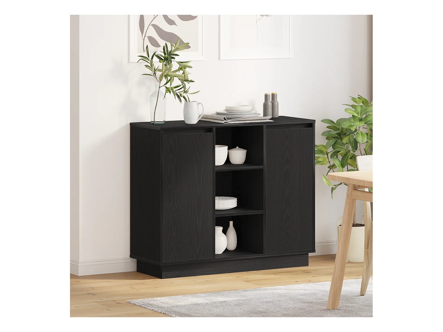 Buffet | Bahut | Meuble de rangement avec LED Chêne Noir 90x32x75 cm Bois d'ingénierie