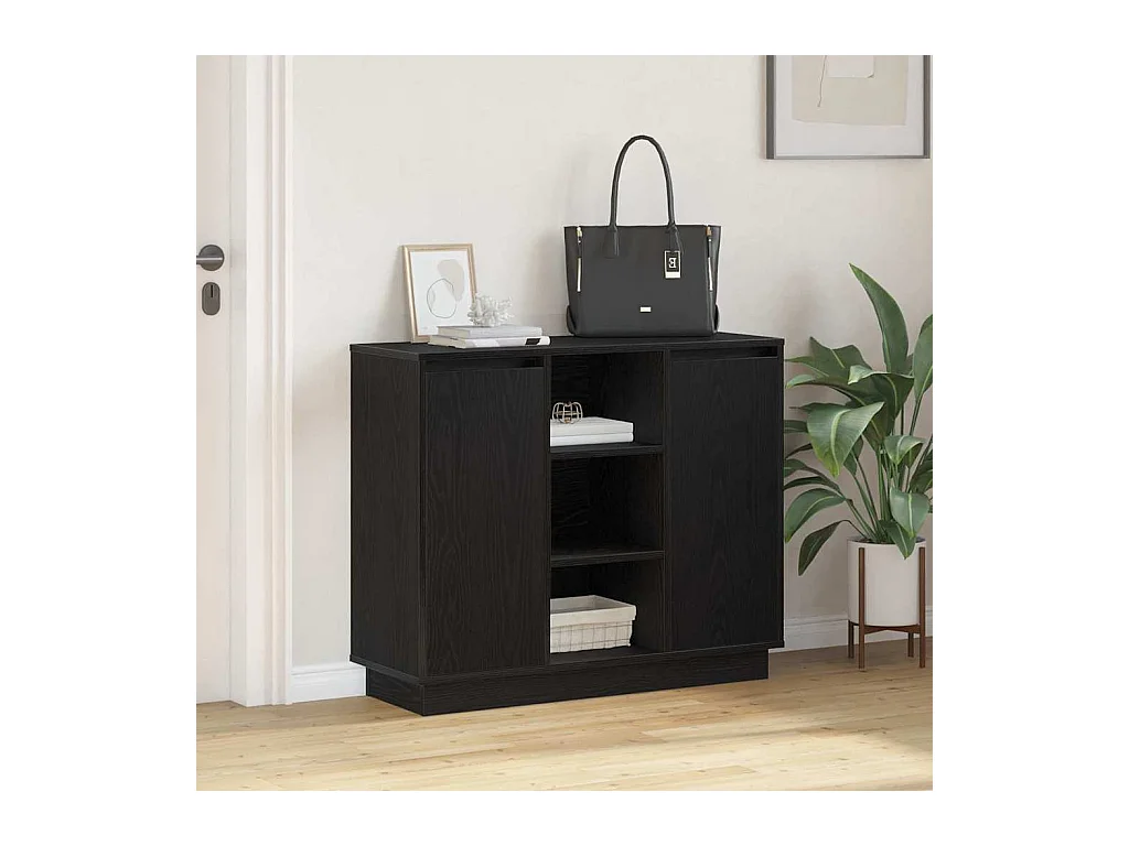 Buffet | Bahut | Meuble de rangement avec LED Chêne Noir 90x32x75 cm Bois d'ingénierie
