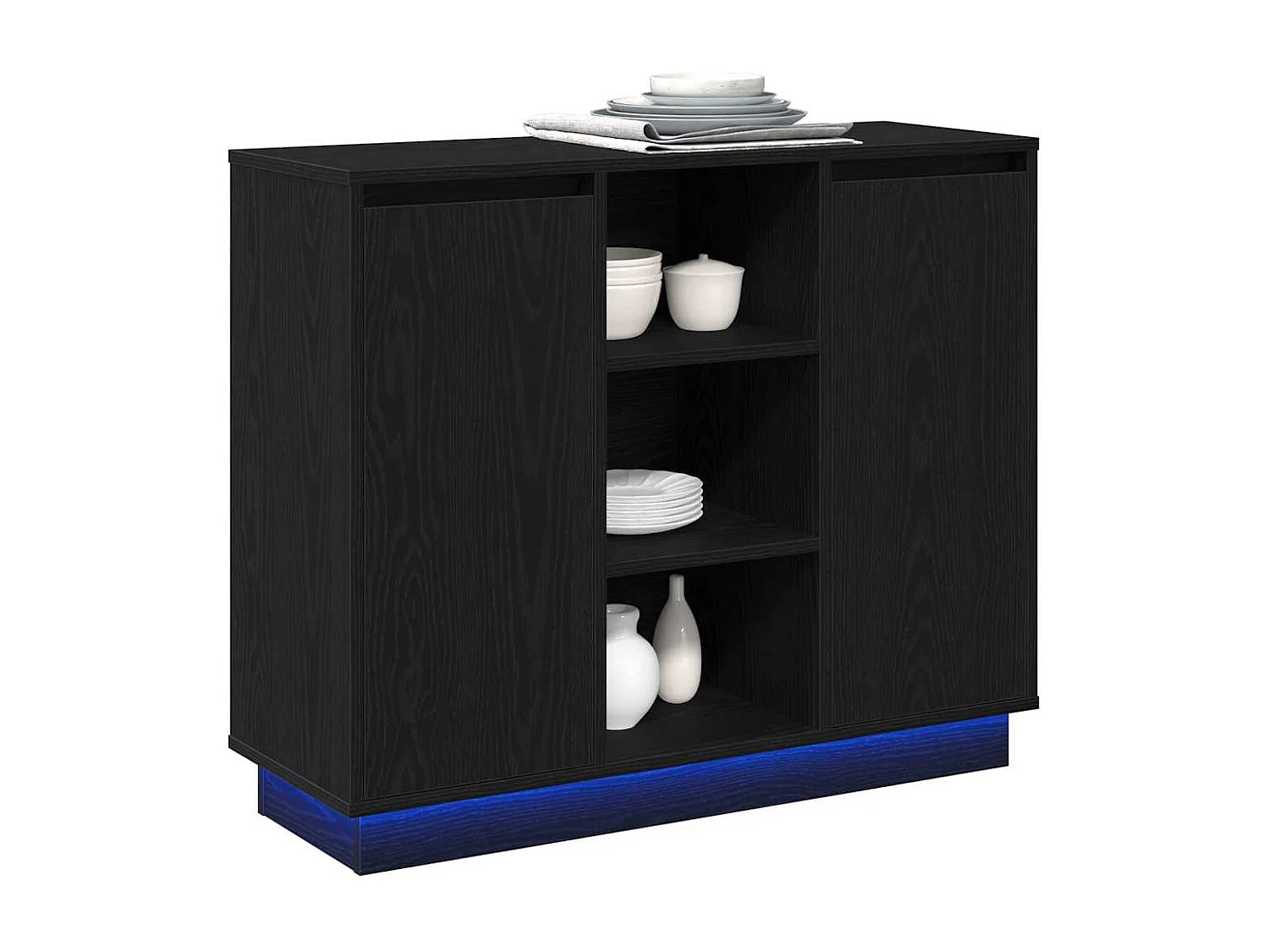 Buffet | Bahut | Meuble de rangement avec LED Chêne Noir 90x32x75 cm Bois d'ingénierie