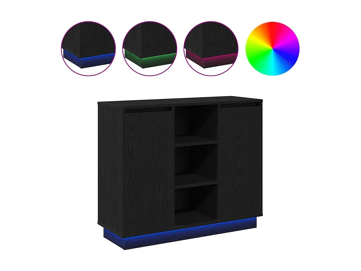 Buffet | Bahut | Meuble de rangement avec LED Chêne Noir 90x32x75 cm Bois d'ingénierie