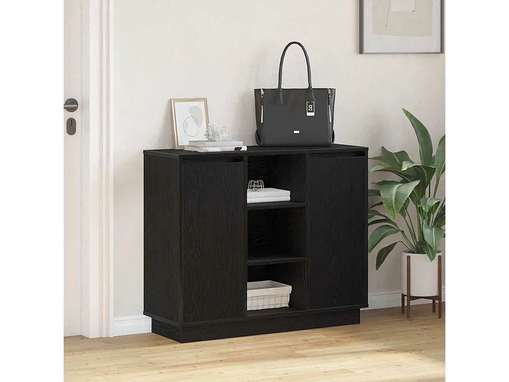 Buffet | Bahut | Meuble de rangement avec LED Chêne Noir 90x32x75 cm Bois d'ingénierie