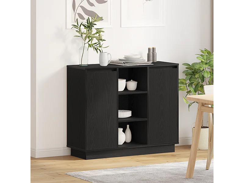 Buffet | Bahut | Meuble de rangement avec LED Chêne Noir 90x32x75 cm Bois d'ingénierie