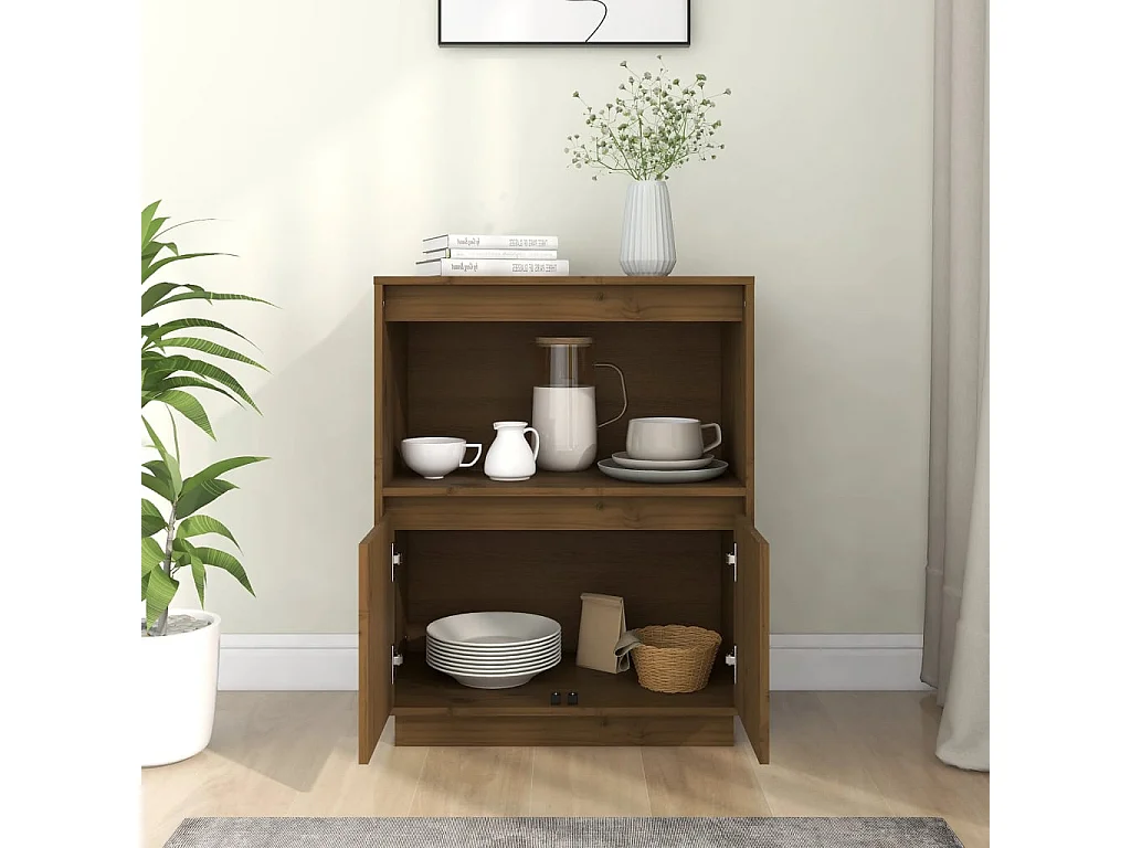 Buffet | Bahut | Meuble de rangement Marron miel 60x34x75 cm Bois massif de pin