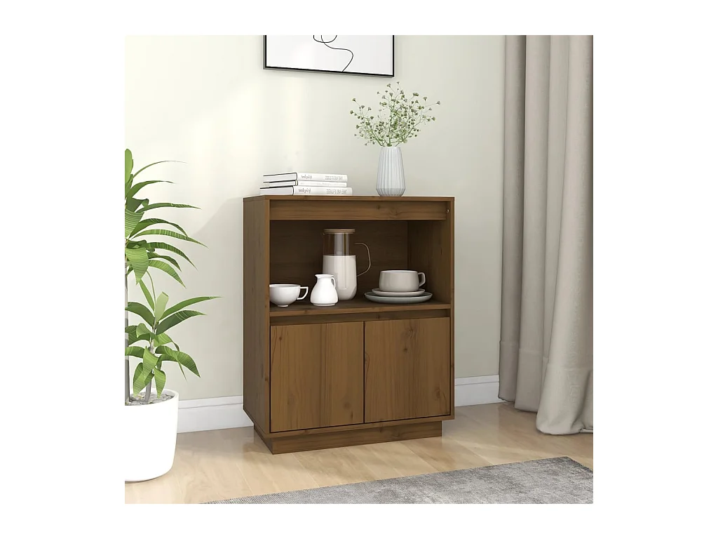 Credenza | Buffet | Armadio Marrone Ambra 60x34x75 cm in Legno Massello di Pino